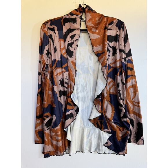 Women’s Print V-neck Open Front Cardigan Casual Print Long Sleeve Sz M - Picture 3 of 10